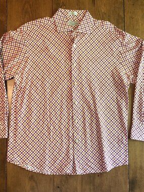 Eighty Eight Mens XL Red White Check Button Down Shirt 100% Cotton Long Sleeve